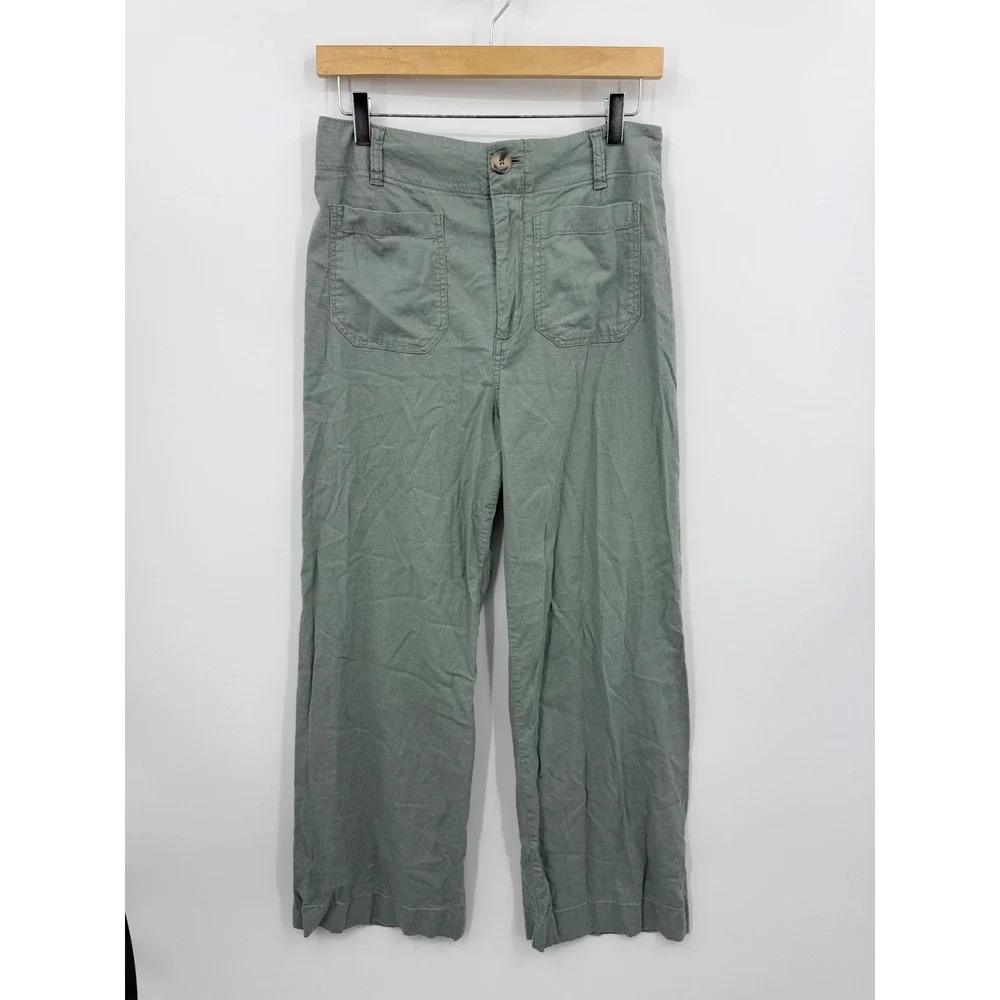 Maeve The Colette Wide Leg Pants Womens 29 Green Utility High Rise